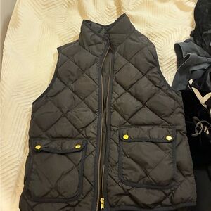J. Crew Black Quilted Vest with Gold Zipper
